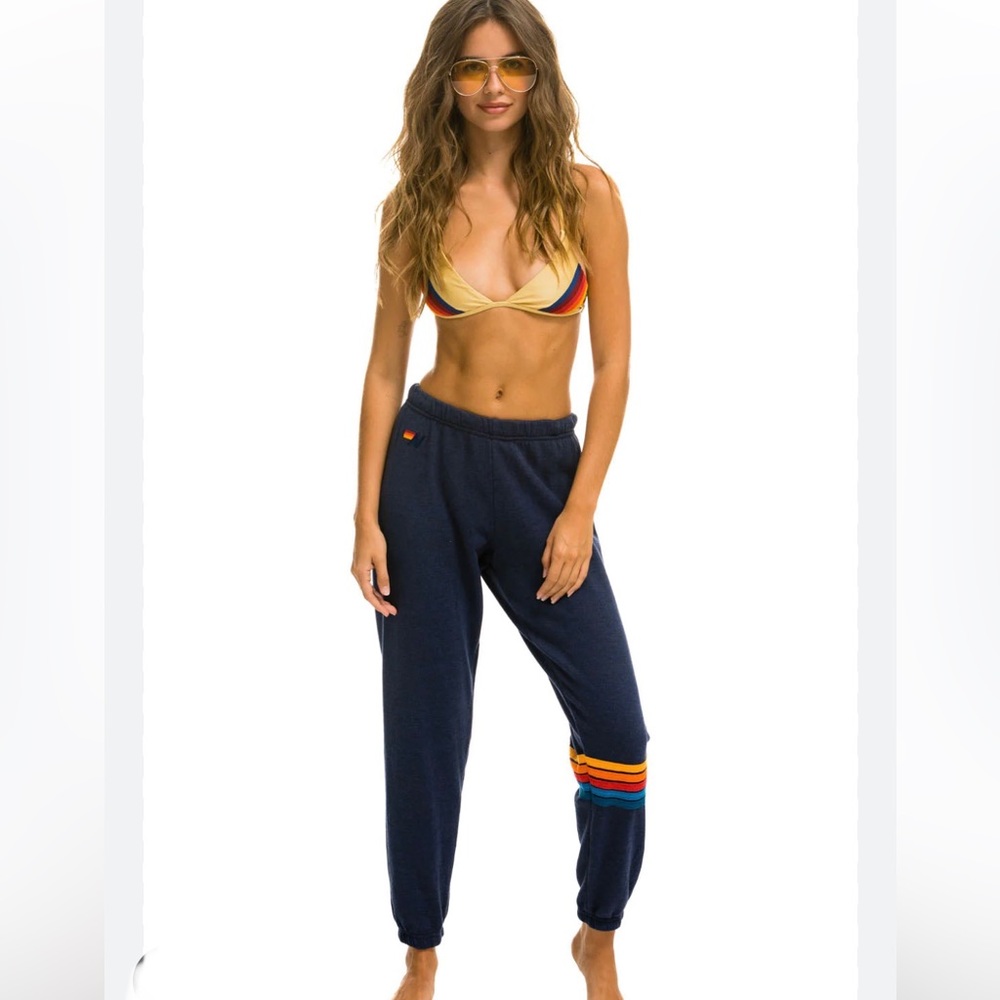 Aviator Nation Rainbow Stitch Sweatpants in Navy, Small
